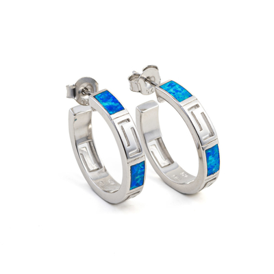 In het groot Aanpassing 925 Zeer belangrijke Halve de Hoepeloorringen van Sterling Silver Blue Opal Greek voor Vrouwen