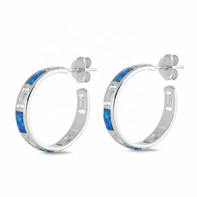 In het groot Aanpassing 925 Zeer belangrijke Halve de Hoepeloorringen van Sterling Silver Blue Opal Greek voor Vrouwen