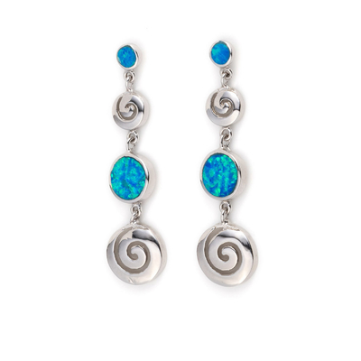 In het groot Aanpassing 925 Zeer belangrijke Halve de Hoepeloorringen van Sterling Silver Blue Opal Greek voor Vrouwen