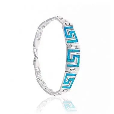 Natuurlijke Uitstekende Brand Rechthoekig Grieks Blauw Opal Bracelet With 925 Sterling Silver