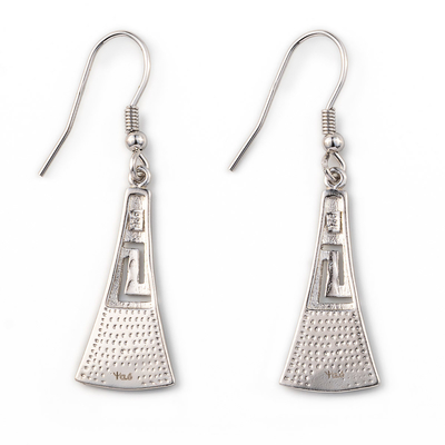 925 Sterling Silver Meander Modern Design Retro Blauwe Opal Greek Key Dangle Earrings Kwaliteitsjuwelen