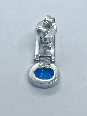 925 Sterling Silver Meander Modern Design Retro Blauwe Opal Greek Key Dangle Earrings Kwaliteitsjuwelen