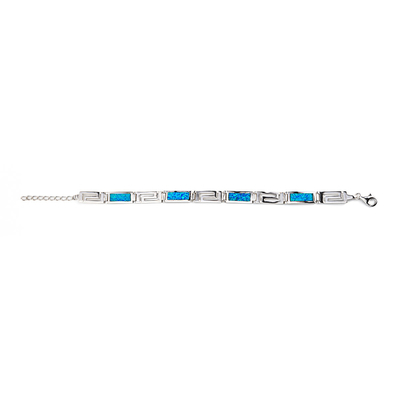 Natuurlijke Uitstekende Brand Rechthoekig Grieks Blauw Opal Bracelet With 925 Sterling Silver