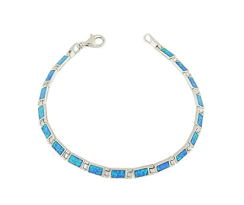 Natuurlijke Uitstekende Brand Rechthoekig Grieks Blauw Opal Bracelet With 925 Sterling Silver