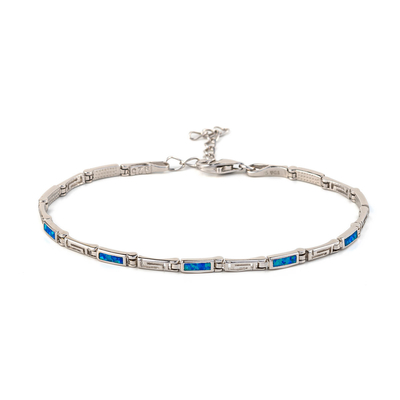 Natuurlijke Uitstekende Brand Rechthoekig Grieks Blauw Opal Bracelet With 925 Sterling Silver