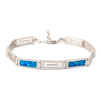 Natuurlijke Uitstekende Brand Rechthoekig Grieks Blauw Opal Bracelet With 925 Sterling Silver