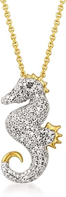 Ross-Simons 0,25 ct. t.w. Diamond Seahorse Pendant Necklace With Zwart Diamond Accent in 18kt-Goud