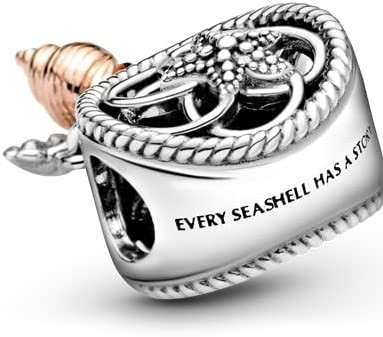 Openwork Charme van Zeeschelpdreamcatcher - Halsband of Armbandcharme voor Vrouwen - Sterling Silver en 14k Rose Gold-Plated