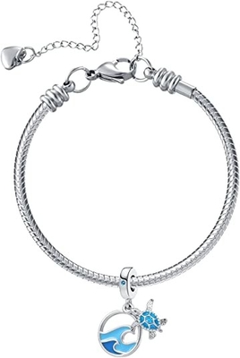 Tropische Zeester &amp; Overzees Shell Hanging Charm - 925 Sterling Silver Beads - Europese de Charmearmband van de Stijlparel