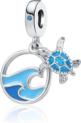 Tropische Zeester &amp; Overzees Shell Hanging Charm - 925 Sterling Silver Beads - Europese de Charmearmband van de Stijlparel