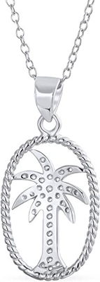 Zilveren Glimlach - de Stevige Sterling Silver Beautiful Tropical Palm-Halsband van de Boomtegenhanger, met 17.5inch-Ankerketting voor Vrouwen