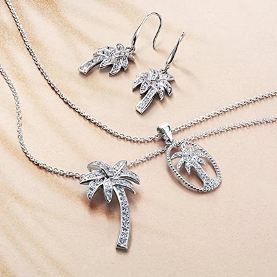 Zilveren Glimlach - de Stevige Sterling Silver Beautiful Tropical Palm-Halsband van de Boomtegenhanger, met 17.5inch-Ankerketting voor Vrouwen