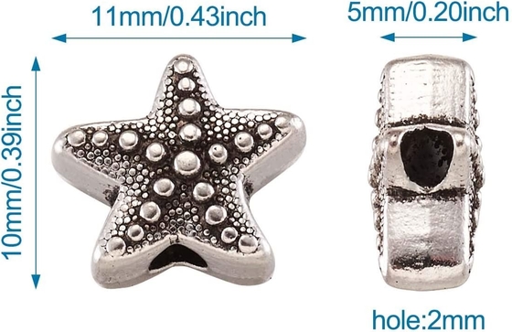 50Pcs het antieke Zilveren Overzeese van het de Parels Tibetaanse Metaal van het Zeester Dierlijke Verbindingsstuk Oceaanleven 10x11mm