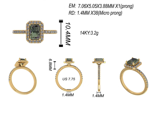 OV6X8mm14k Stevige Gouden Juwelen, Rechthoek 1,3 Karaat Diamond Engagement Ring