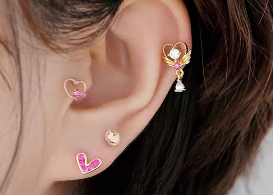 0.126ct 14k Gouden Diamond Cartilage Earrings, OEM van de schroefoorringen van 14pcs Doordringende