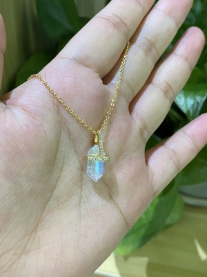 Hexagonale Natuurlijke Moonstone-Halsband, van de de Kabelketting van 14k Gouden de Halsband14inch Lengte