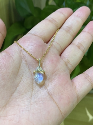Hexagonale Natuurlijke Moonstone-Halsband, van de de Kabelketting van 14k Gouden de Halsband14inch Lengte