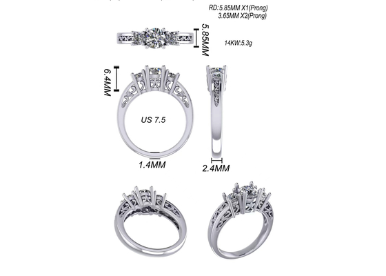 de Stevige Gouden Juwelen van 0.8ct 14k, Riek die RD5.85mm Diamond Three Stone Ring plaatsen