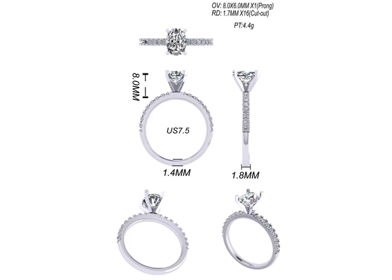 De ronde sneed 1,5 het Gewichtsov8×6mm Grootte van Karaat Ovale Diamond Ring 2.45g voor Overeenkomst