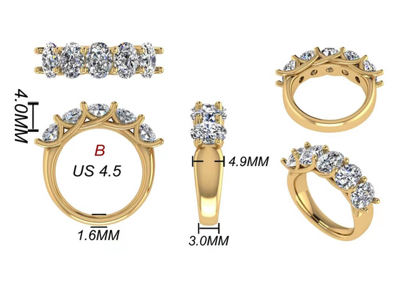 Ovale Briljante Besnoeiings18k Gele Gouden Verlovingsring 6.43x 4.7x3.03mm ODM