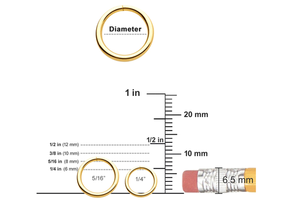 14k gouden Doordringende Ring 1/4inches 5/16inches 3/18inches voor het Oor van de Neuslip