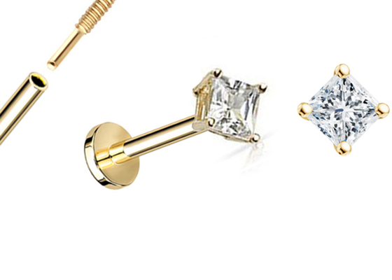 14K gouden Prinses Cut Diamond Stud Earrings Dia 3×3mm ODM voor Verjaardag
