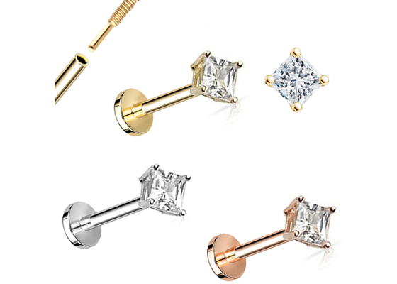 14K gouden Prinses Cut Diamond Stud Earrings Dia 3×3mm ODM voor Verjaardag