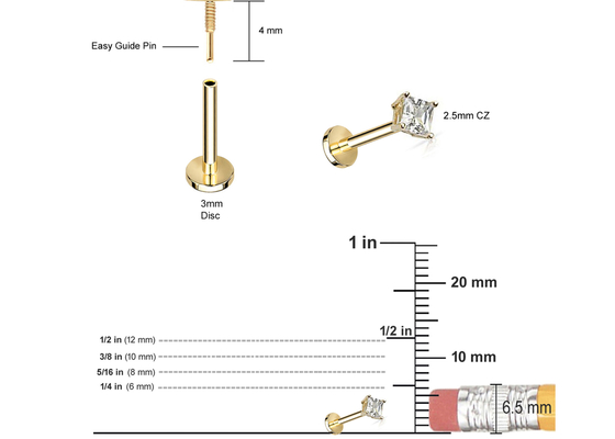 14K gouden Prinses Cut Diamond Stud Earrings Dia 3×3mm ODM voor Verjaardag