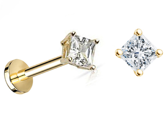 14K gouden Prinses Cut Diamond Stud Earrings Dia 3×3mm ODM voor Verjaardag