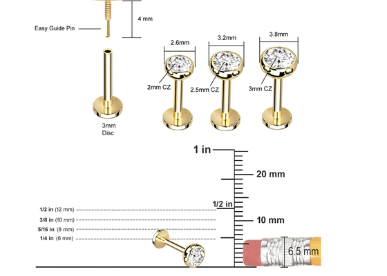 Steriele Gouden Lichaam het Doordringen de Schroefstijl Dia 3×3mm van Juwelenoorringen
