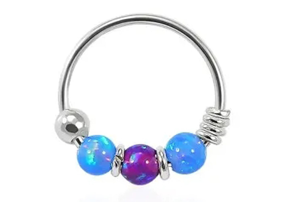 Dia 8mm Hoepelneus het Doordringen, Witgoudneus Ring With 3 Stukken Opal Stones-ODM