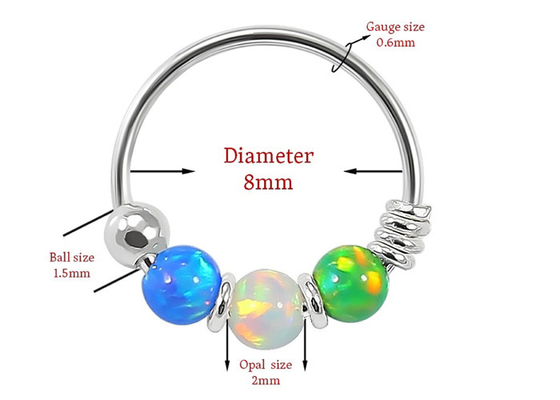 Dia 8mm Hoepelneus het Doordringen, Witgoudneus Ring With 3 Stukken Opal Stones-ODM