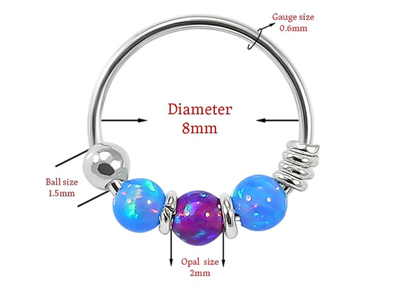 Dia 8mm Hoepelneus het Doordringen, Witgoudneus Ring With 3 Stukken Opal Stones-ODM