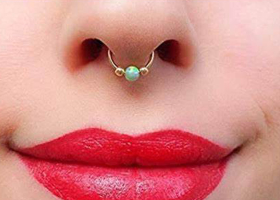 Dia 8mm Hoepelneus het Doordringen, Witgoudneus Ring With 3 Stukken Opal Stones-ODM