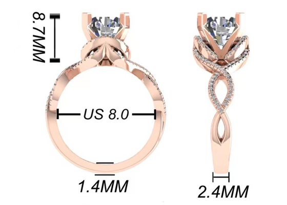 ODM 18K Rose Gold Ring 9mm Briljante die Ronde voor Huwelijksgift wordt gesneden