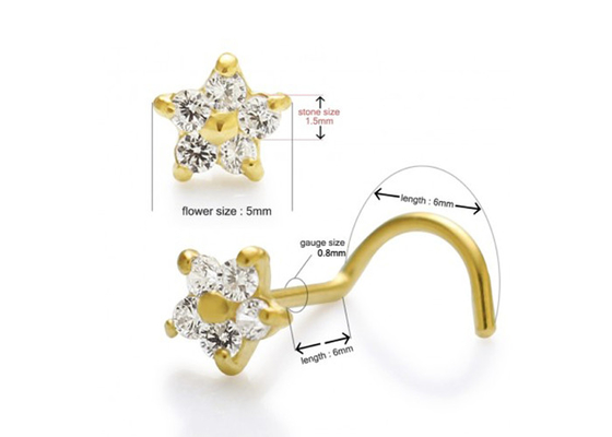 Bloemvorm 18k Gouden Diamond Nose Stud With 1.5mm 0.07ct 4 Stukken Echte Diamanten