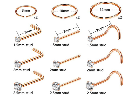 ODM 18k die Rose Gold Nose Ring, Neus Pin With doordringen 1.52.5mm Natuurlijke Diamant