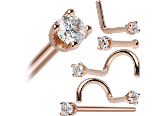 ODM 18k die Rose Gold Nose Ring, Neus Pin With doordringen 1.52.5mm Natuurlijke Diamant
