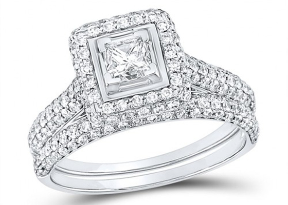 14K gele Gouden Vierkante de Ringen0.8ct Drie Steen van de Besnoeiingsbelofte