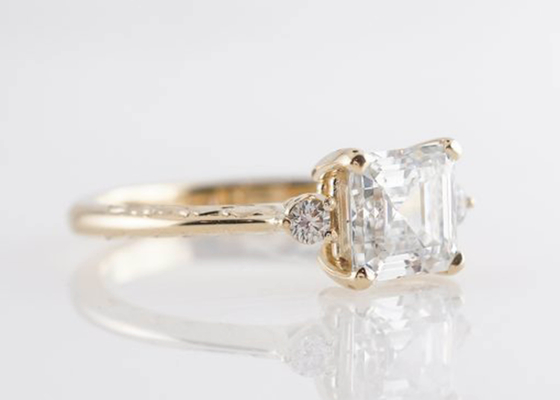 14K Rose Gold Asscher Cut Diamond-Verlovingsring1.29ct Klassieke Stijl