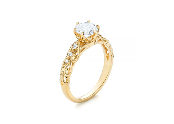 14K geel Gouden Echt Diamond Jewellery Ring Vintage Style 6.5mm Grootteoem