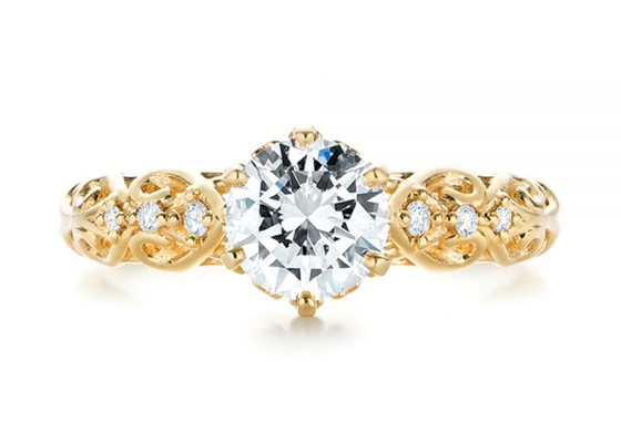 14K geel Gouden Echt Diamond Jewellery Ring Vintage Style 6.5mm Grootteoem