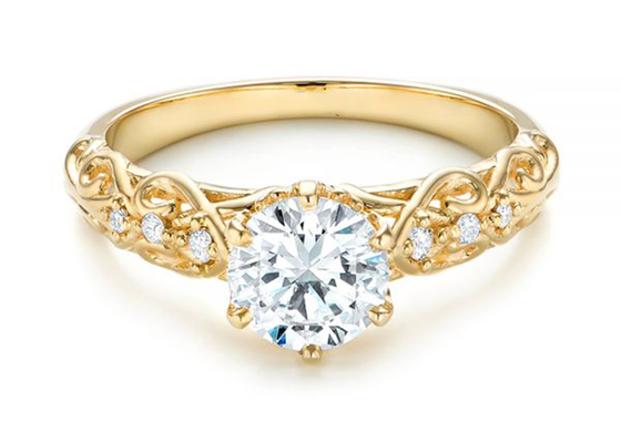 14K geel Gouden Echt Diamond Jewellery Ring Vintage Style 6.5mm Grootteoem