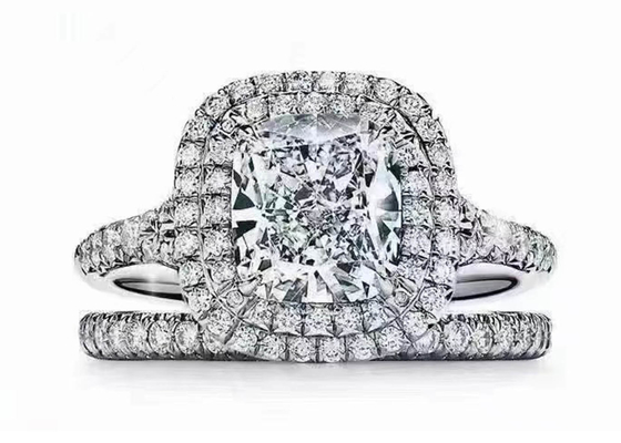 OEM de Halohuwelijk Ring Set van de Kussenbesnoeiing met de Diamant van 66pcs 1.2ct