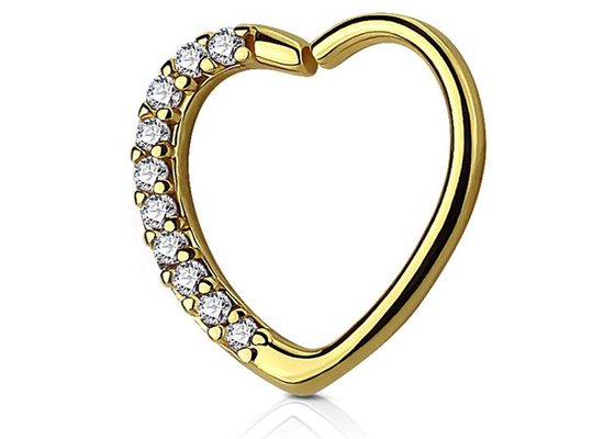 De klassieke Oorring van de het Kraakbeenhoepel van 14k Gouden, Hartvorm 16G Diamond Cartilage Earring