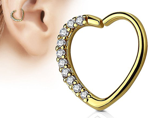 De klassieke Oorring van de het Kraakbeenhoepel van 14k Gouden, Hartvorm 16G Diamond Cartilage Earring