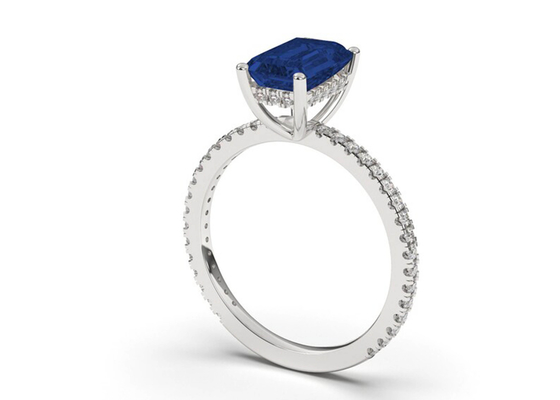 Blauwe Sapphire Real Diamond Jewellery Ring Emerald Cut 8×6mm Grootte