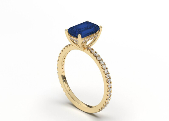 Blauwe Sapphire Real Diamond Jewellery Ring Emerald Cut 8×6mm Grootte