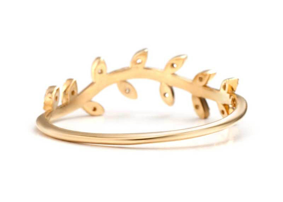 14K gele Gouden Olive Branch Diamond Ring Round sneed 1.2mm Grootte