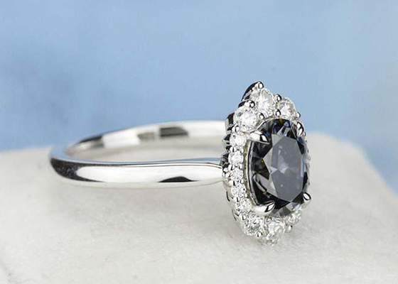 3 kleur 8×10MM van karaat Ovale Laboratorium Gekweekte Moissanite Ring Dark Grey grootte